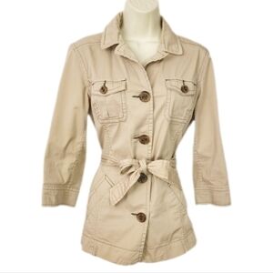 Tommy Hilfiger Jacket Safari Button Down Belt Tie Front Vintage Tan Size M